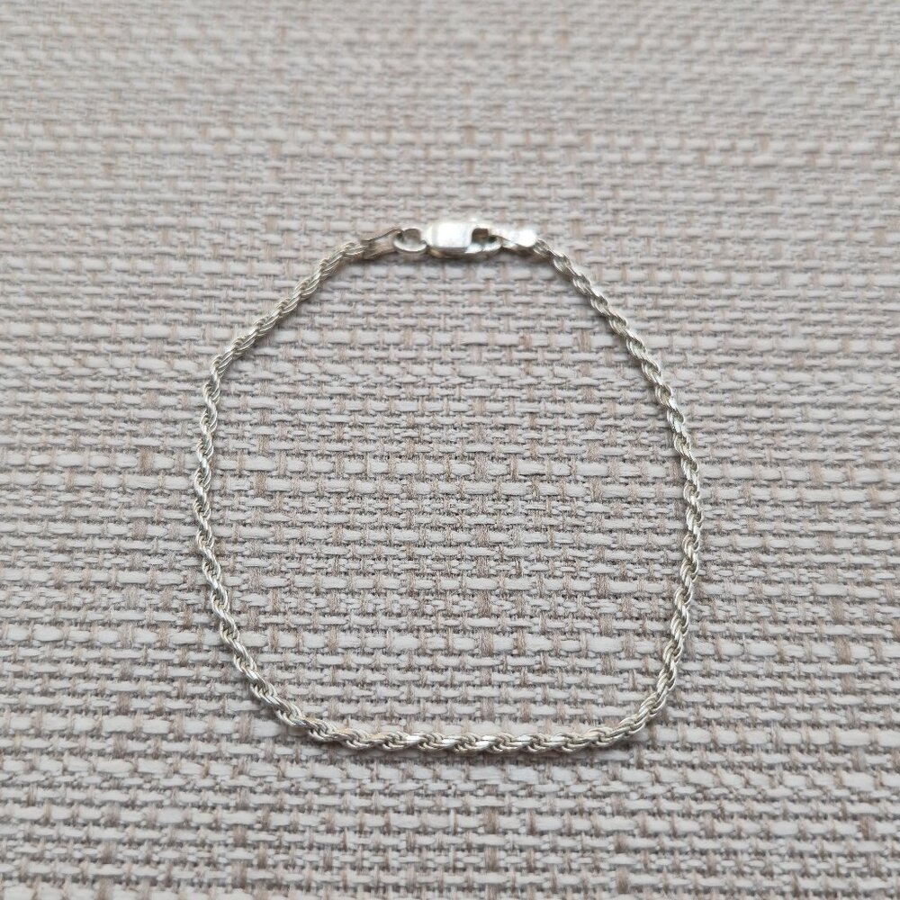 7 Inch Sterling Silver Unisex Simple Braided Chain Bracelet A5702